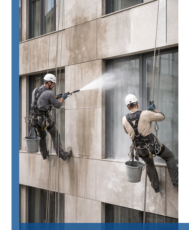 Послестроительная мойка фасада промышленным альпинизмом в Мегионе