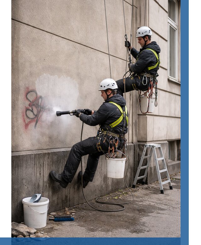 Удаление граффити с фасада в Мегионе от 4691 р. | ВЫСОТНИК-Мго