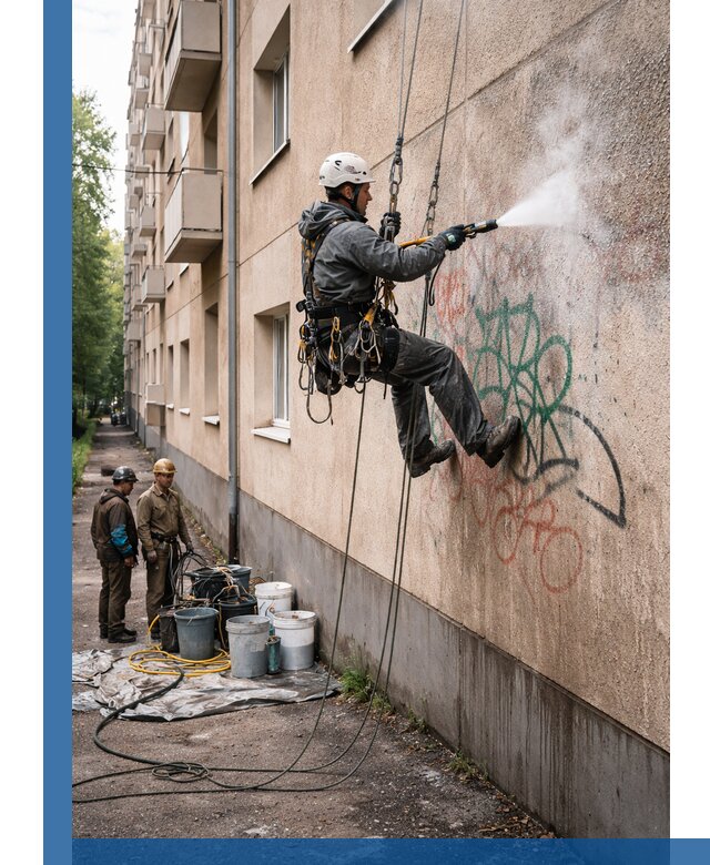 Удаление граффити с фасада в Мегионе без следов и повреждений