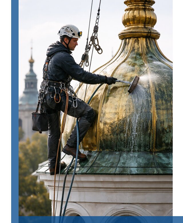 Профессиональная мойка куполов и шпилей высотными альпинистами в Мегионе