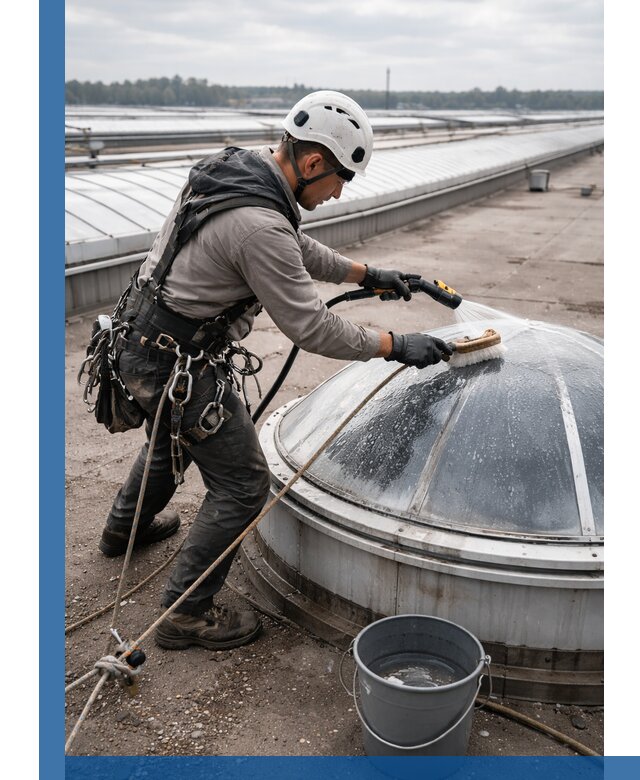 Мойка зенитных фонарей на кровле для промышленных объектов в Мегионе