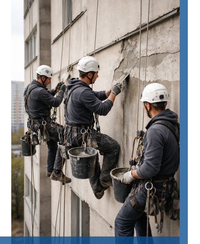 Ремонт бетонных элементов фасада в Мегионе от 2606 р. | ВЫСОТНИК-Мго