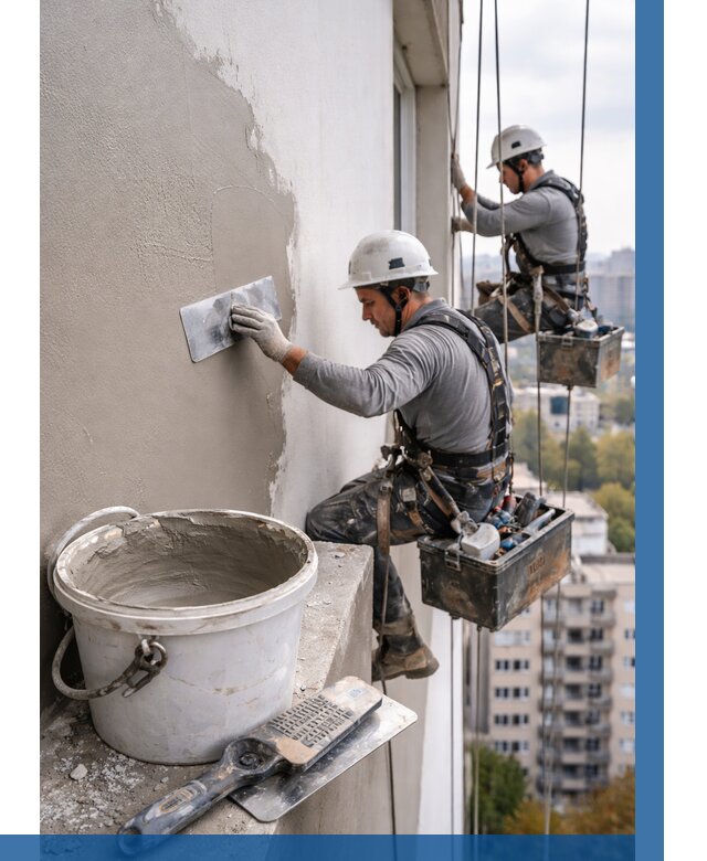 Шпаклевка фасада на высоте в Мегионе от 730 р. | ВЫСОТНИК-Мго