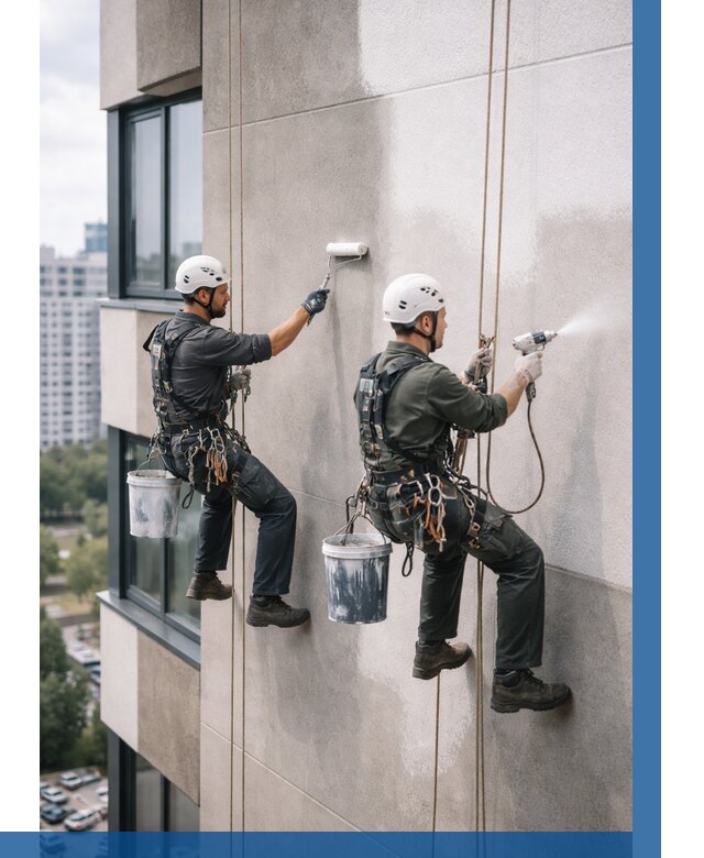 Покраска фасада альпинистами в Мегионе от 313 р. | ВЫСОТНИК-Мго