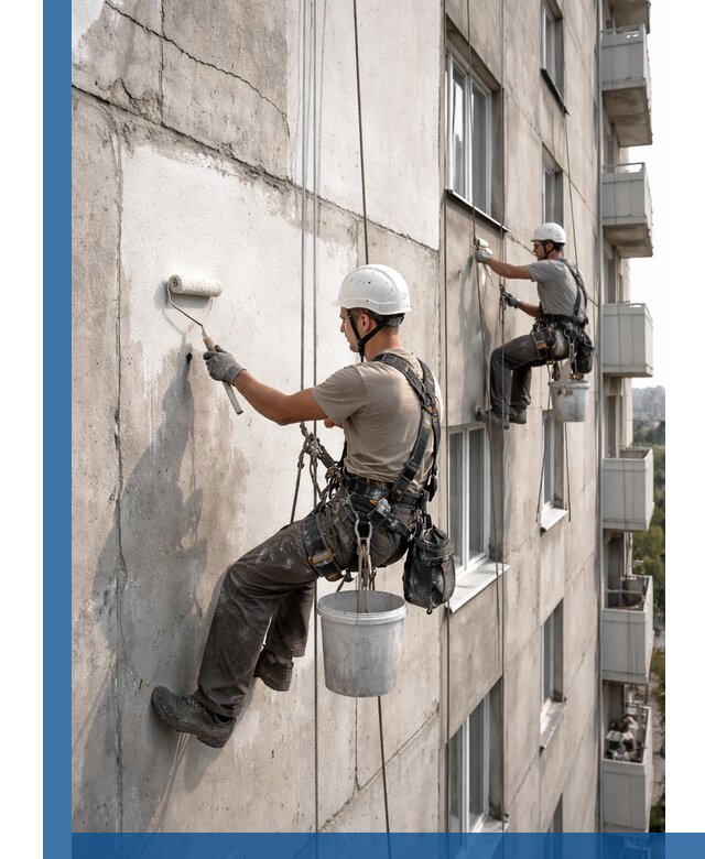 Покраска бетонного фасада в Мегионе для жилых и промышленных объектов