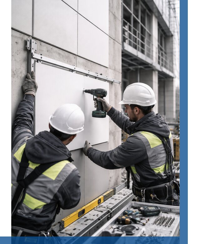 Монтаж композитных панелей фасада в Мегионе от 2606 р. | ВЫСОТНИК-Мго