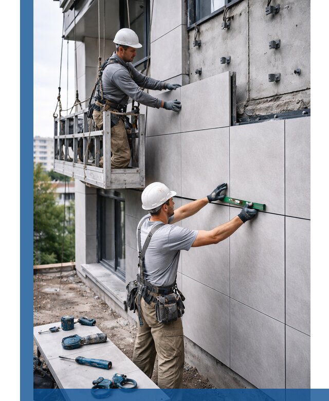 Монтаж керамогранита на фасад в Мегионе под ключ с гарантией качества