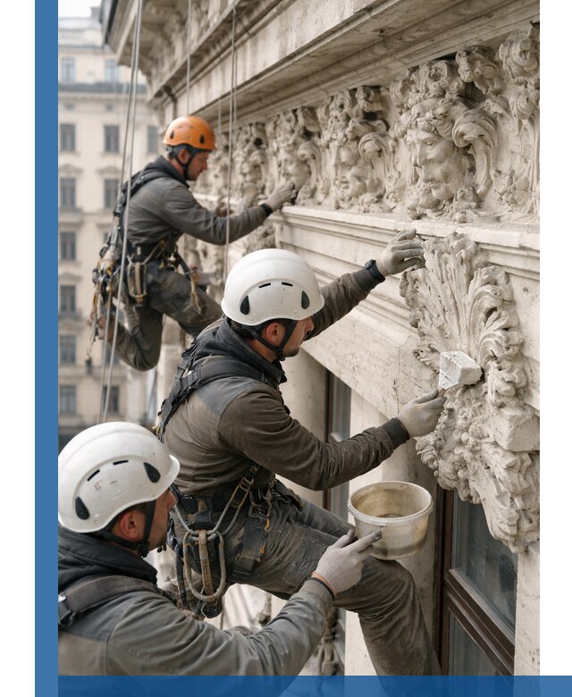 Реставрация фасадной лепнины с высотными работами в Мегионе