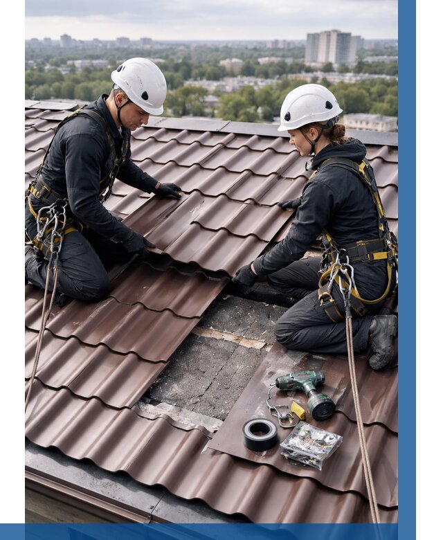 Ремонт металлочерепицы на крыше в Мегионе от 938 р. | ВЫСОТНИК-Мго