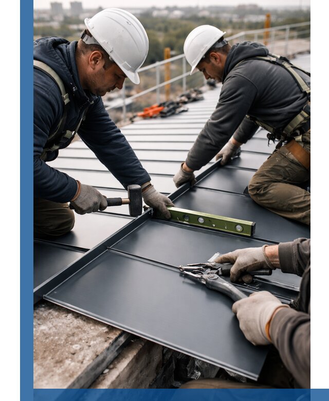 Монтаж фальцевой кровли в Мегионе для промышленных зданий