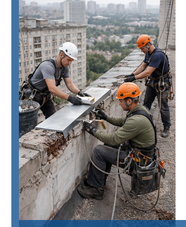 Ремонт парапета на кровле в Мегионе, высотные работы с гарантией