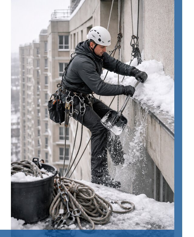 Очистка карнизов от снега в Мегионе от 313 р. | ВЫСОТНИК-Мго