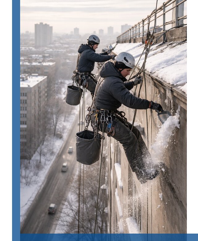 Очистка карнизов от снега в Мегионе профессионально и безопасно