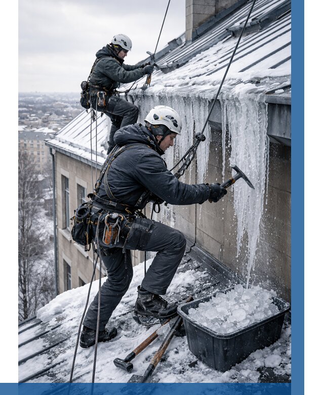 Удаление наледи с кровли в Мегионе от 5734 р. | ВЫСОТНИК-Мго