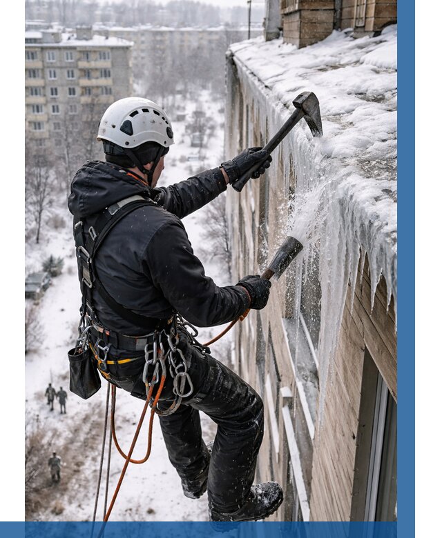 Сбивание сосулек с крыши в Мегионе по цене от 4691 р. | ВЫСОТНИК-Мго