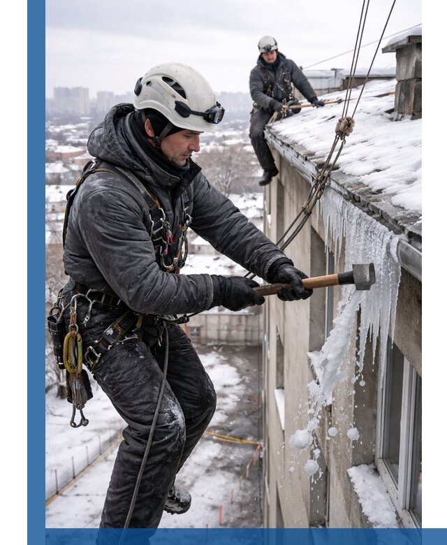 Сбивание и удаление сосулек с крыши в Мегионе безопасно