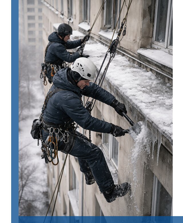 Удаление наледи и сосулек с карнизов в Мегионе профессионально