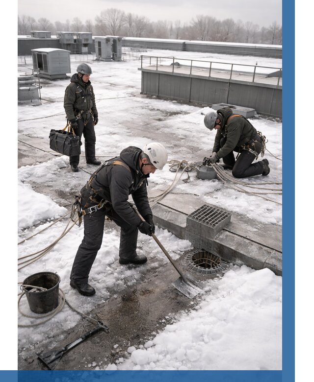 Абонентское обслуживание кровли зимой в Мегионе от 8340 р. | ВЫСОТНИК-Мго