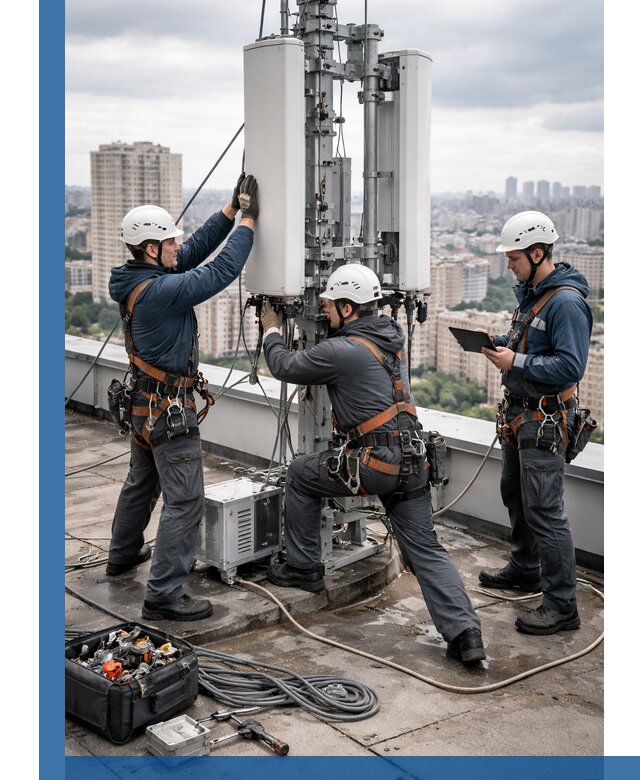 Монтаж антенн связи на крыше в Мегионе с вводом в эксплуатацию