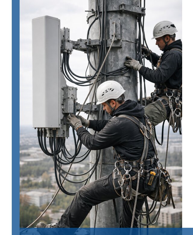 Монтаж оборудования связи на мачте в Мегионе с пусконаладкой