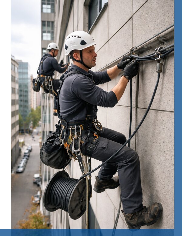 Прокладка кабеля по фасаду в Мегионе от 365 р. | ВЫСОТНИК-Мго