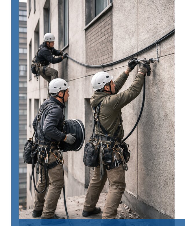 Прокладка кабеля по фасаду в Мегионе, профессиональный монтаж