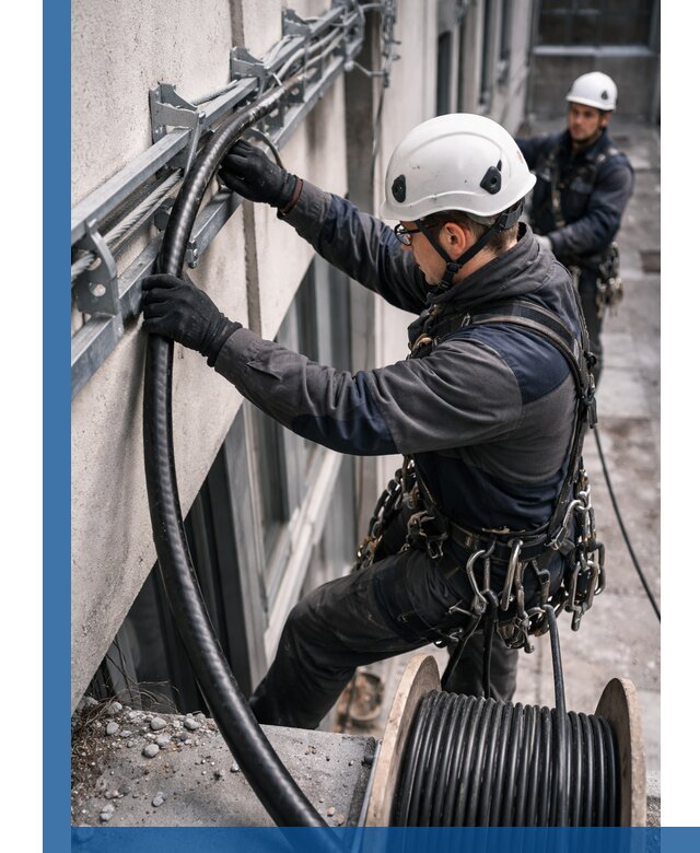 Протяжка кабеля питания на высоте в Мегионе с гарантией безопасности и качества