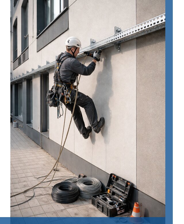 Монтаж кабельных лотков на фасаде в Мегионе от 1251 р. | ВЫСОТНИК-Мго