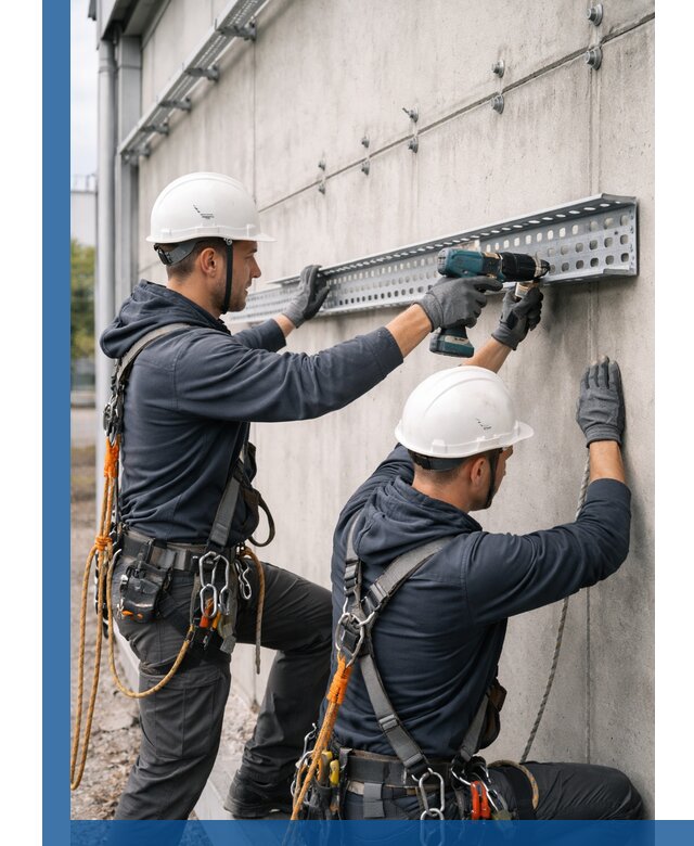 Монтаж кабельных лотков на фасаде зданий в Мегионе с гарантией