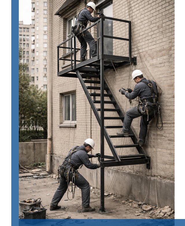 Монтаж пожарной лестницы в Мегионе, установка и крепление