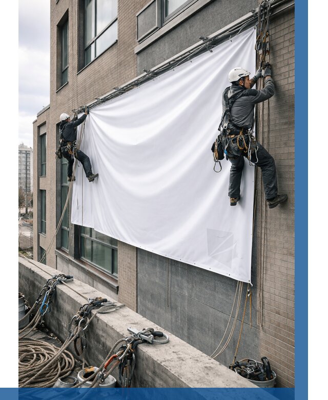 Монтаж баннеров на фасаде в Мегионе от 678 р. заказать ВЫСОТНИК-Мго