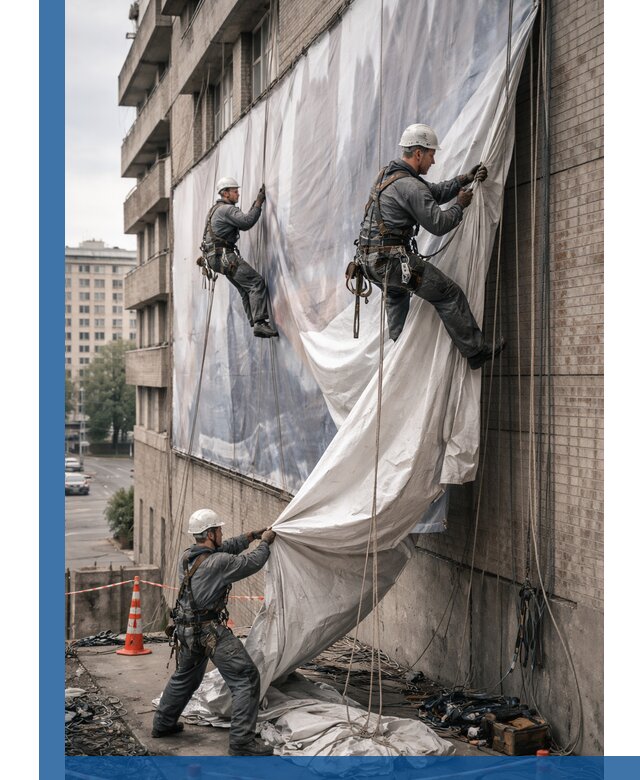 Демонтаж баннеров с фасада в Мегионе оперативно и безопасно