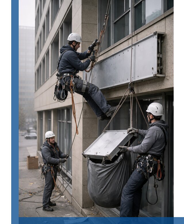 Демонтаж рекламной вывески с высотными работами в Мегионе