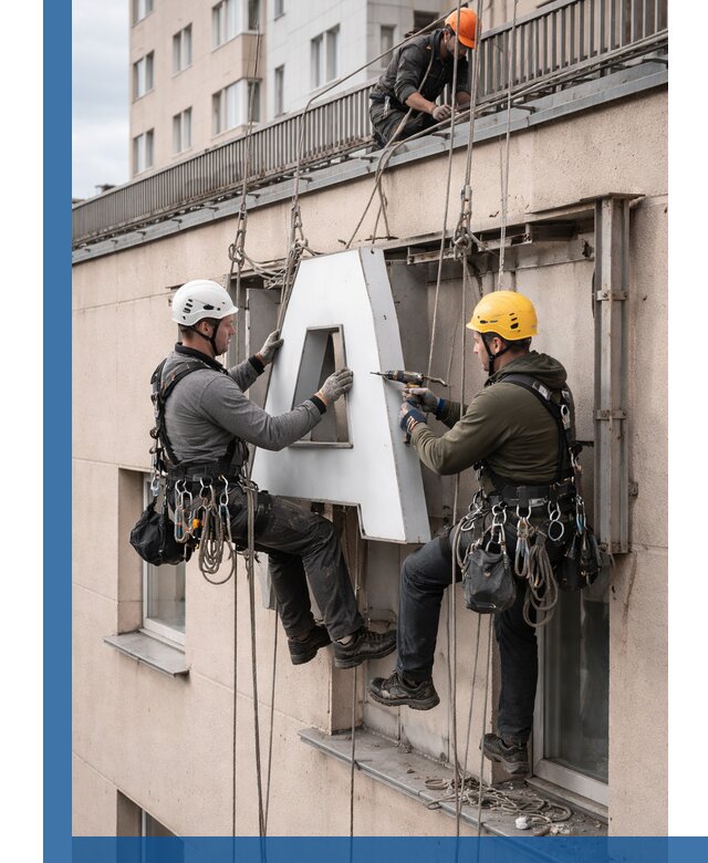 Ремонт и восстановление наружных вывесок на высоте в Мегионе