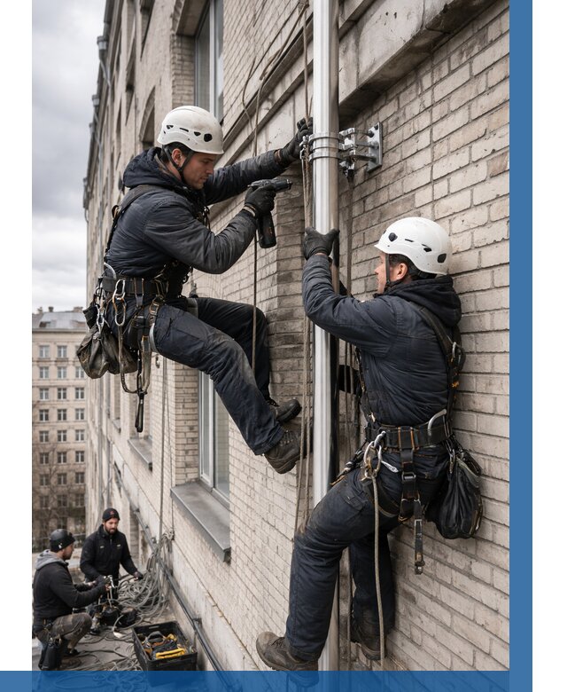 Монтаж флагштока на здании в Мегионе от 6776 р. | ВЫСОТНИК-Мго