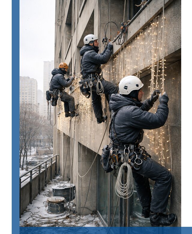 Монтаж новогодней иллюминации и украшение фасадов в Мегионе