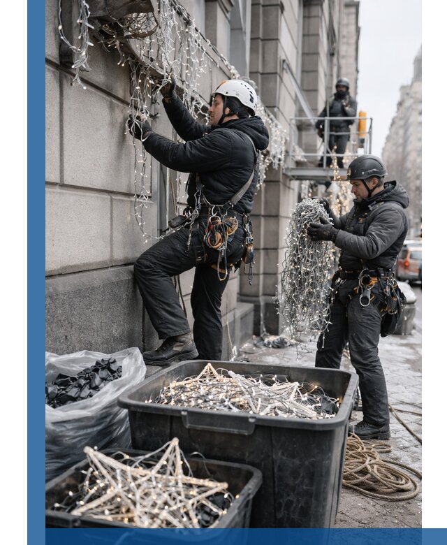 Демонтаж новогоднего оформления и гирлянд в Мегионе