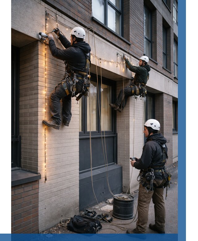 Монтаж гирлянд на фасаде в Мегионе от 3649 р. | ВЫСОТНИК-Мго