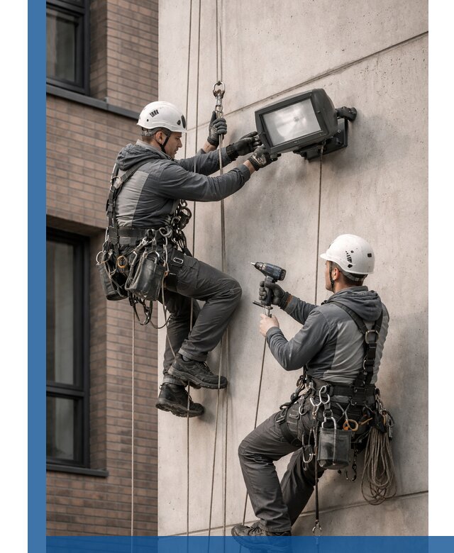 Профессиональный монтаж фасадных прожекторов в Мегионе под ключ