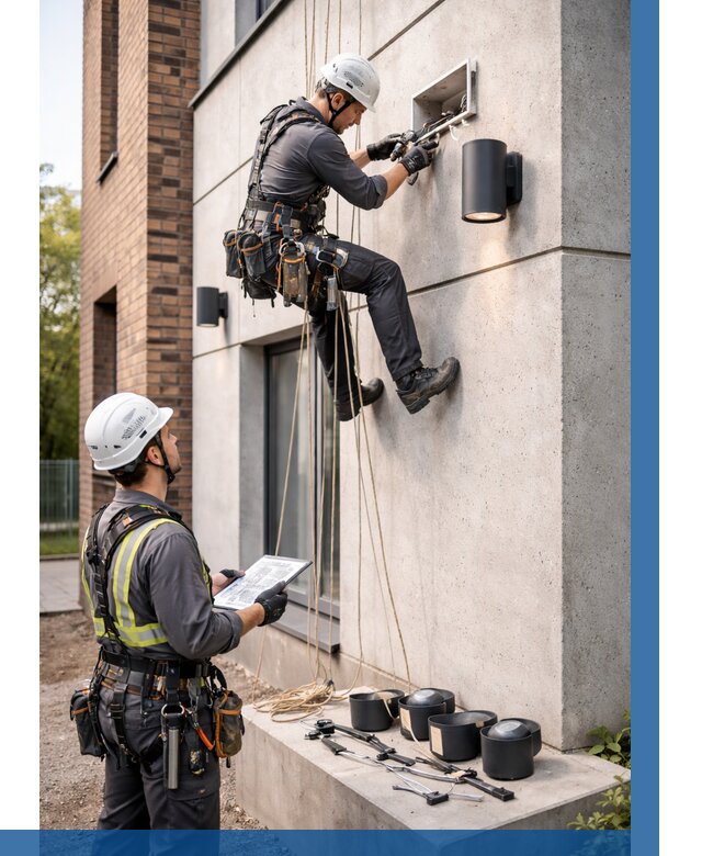 Монтаж фасадного освещения в Мегионе от 2606 р. | ВЫСОТНИК-Мго