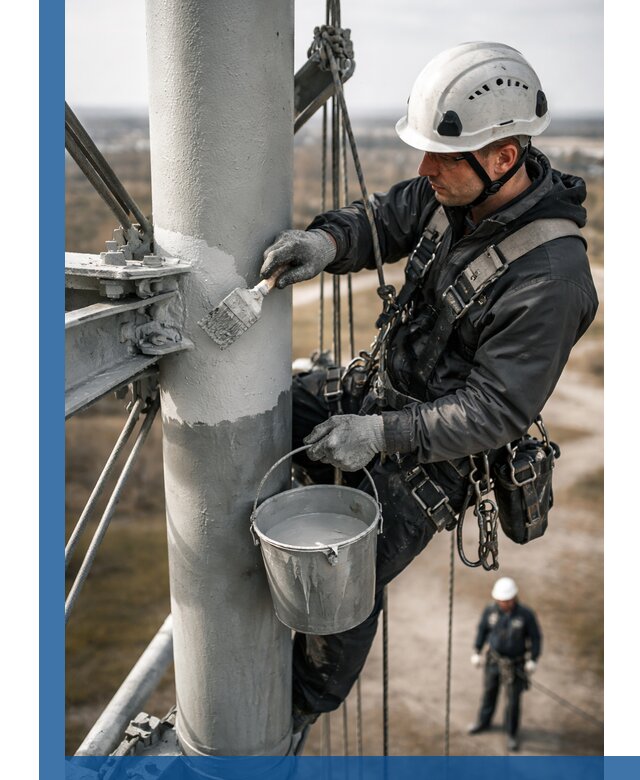 Покраска мачт связи в Мегионе промышленными альпинистами