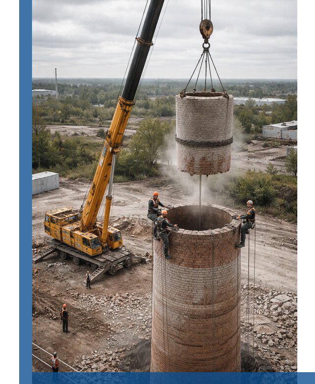 Демонтаж дымовой трубы в Мегионе с гарантиями безопасности