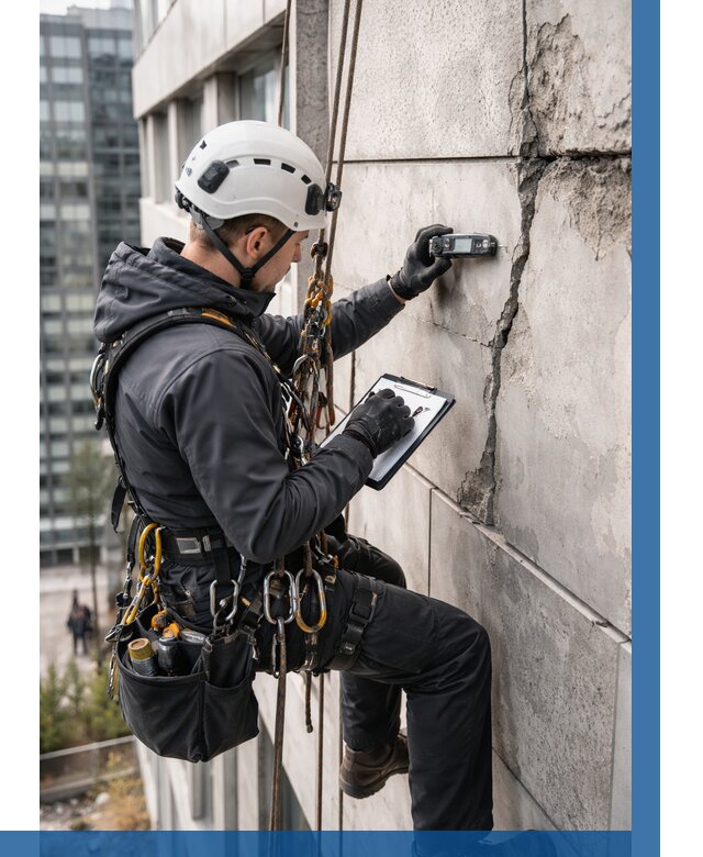 Обследование фасада альпинистами в Мегионе от 125 р. | ВЫСОТНИК-Мго