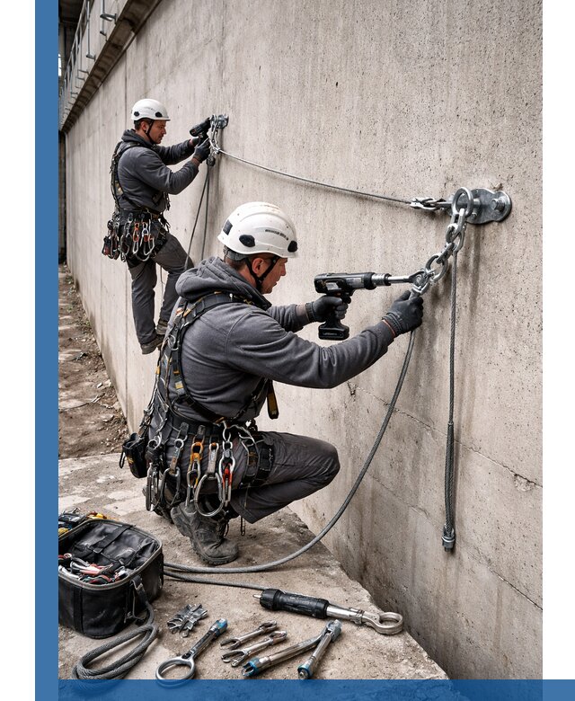 Монтаж анкерных линий высотной безопасности в Мегионе